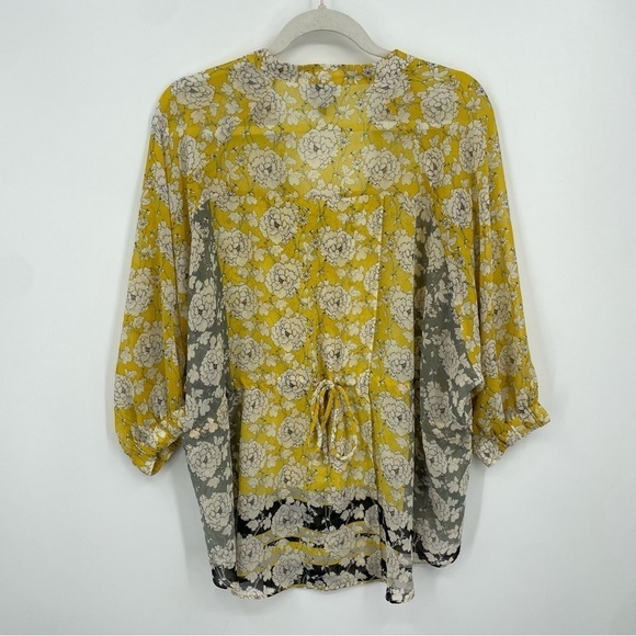 CABI 5713 Floral Print Gather Blouse Semi Sheer in Yellow Sz S - Picture 5 of 7